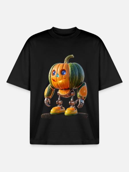 Pumpkin Robot Jack-o'-Lantern - Boxy Heavyweight Unisex Organic T-Shirt by Stanley/Stella - black