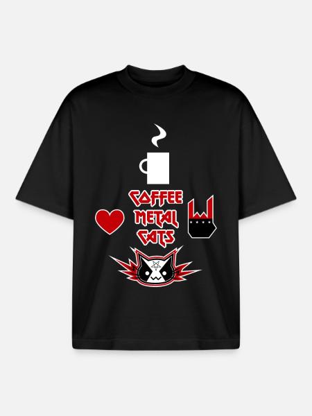 Café, métal, chats - T-shirt unisexe boxy épais biologique Stanley/Stella - noir