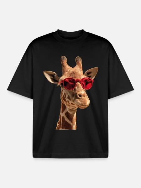 Giraffe Sunglasses - Boxy Heavyweight Unisex Organic T-Shirt by Stanley/Stella - black