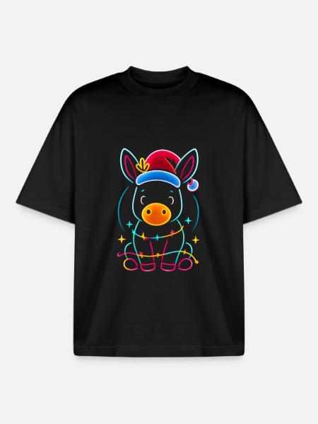 Donkey Elf Christmas Funny Gift - Boxy Heavyweight Unisex Organic T-Shirt by Stanley/Stella - black
