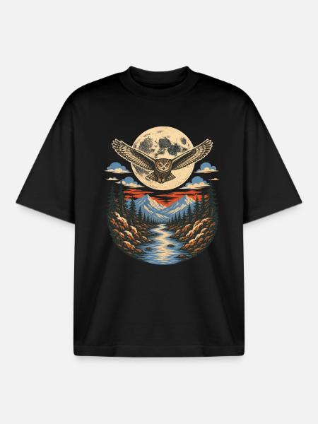 Nachteule - Boxy Heavyweight Unisex Organic T-Shirt von Stanley/Stella - Schwarz