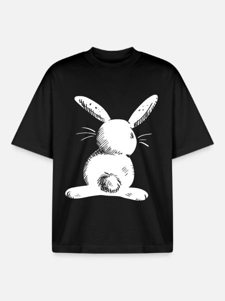 White long eared hare comic - Boxy Heavyweight Unisex Organic T-Shirt by Stanley/Stella - black