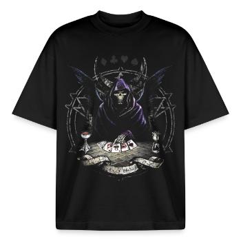 Alchemy England Aces of Death - Boxy Heavyweight Unisex Organic T-Shirt by Stanley/Stella - black - Front - AI Model Male 185 light (185cm) & AI Model Female 172 dark (172cm)