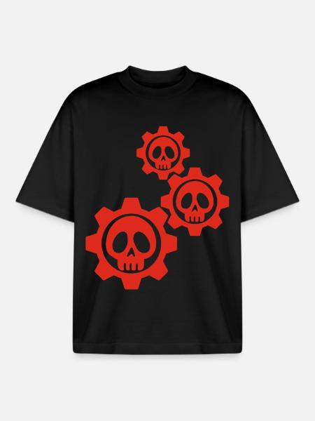 Red Gears and Skulls - Boxy Heavyweight Unisex Organic T-Shirt by Stanley/Stella - black
