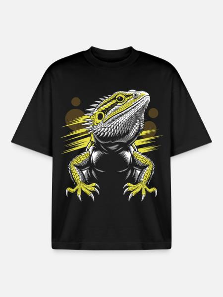 Dragon Head Bearded Dragon Lizard - Boxy Heavyweight Unisex Organic T-Shirt by Stanley/Stella - black