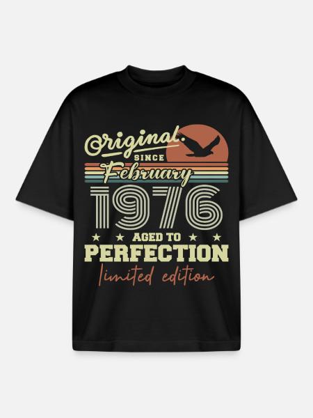 Anniversaire février 1976 - T-shirt unisexe boxy épais biologique Stanley/Stella - noir