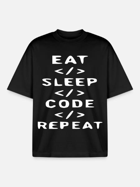 Eat Sleep Code Repeat T-Shirt - T-shirt unisexe boxy épais biologique Stanley/Stella - noir