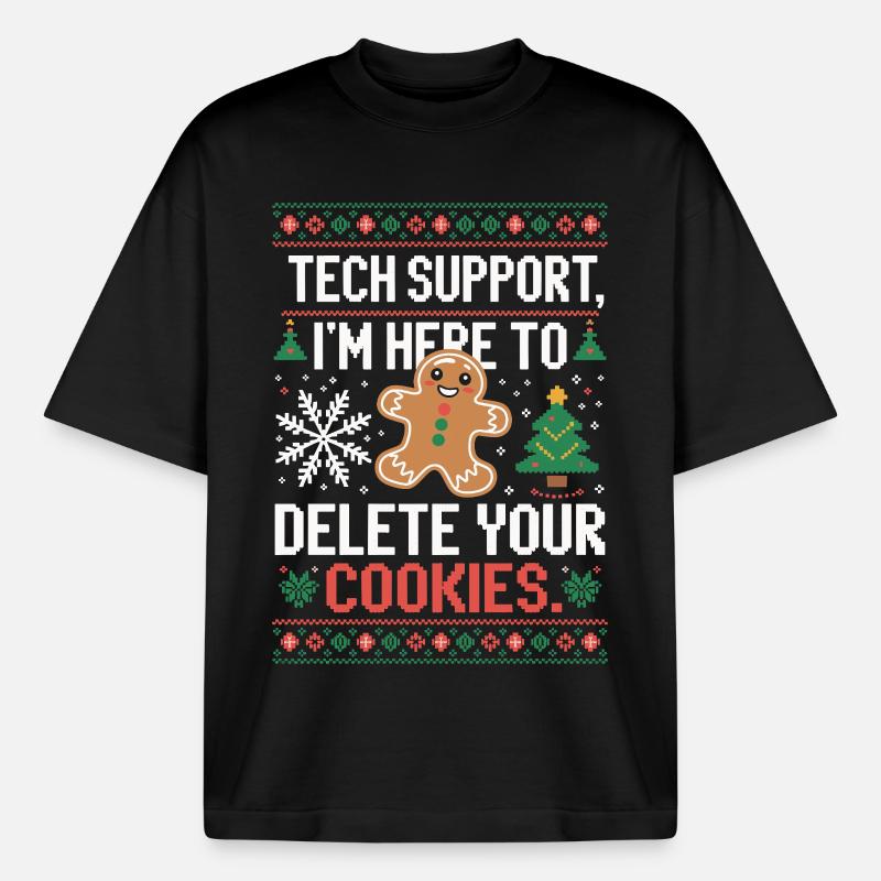 Tech Support Cookie Saying - Boxy Heavyweight Unisex Organic T-Shirt by Stanley/Stella - black