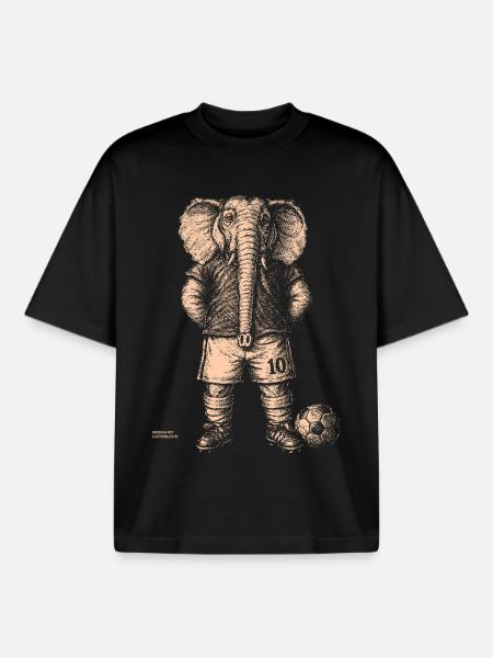 Olifant met voetbal voor donkerblauwe shirts - Unisex boxy heavyweight biologisch T-shirt Stanley/Stella - zwart