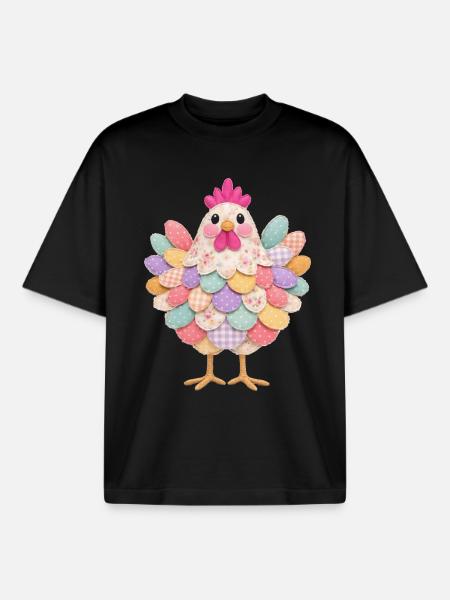 Niedlicher Patchwork-Hennen-Rustikal-Stil - Boxy Heavyweight Unisex Organic T-Shirt von Stanley/Stella - Schwarz