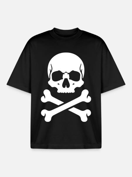 Skull and Bones Pirate Print - Boxy Heavyweight Unisex Organic T-Shirt by Stanley/Stella - black