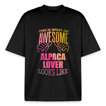 alpaga - T-shirt unisexe boxy épais biologique Stanley/Stella - noir - Devant - AI Model Male 185 light (185cm) & AI Model Female 172 dark (172cm)
