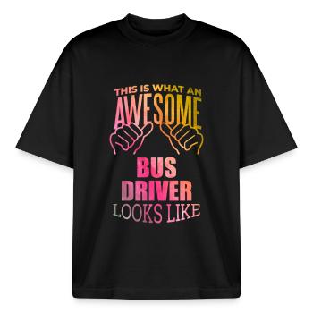 chauffeur de bus - T-shirt unisexe boxy épais biologique Stanley/Stella - noir - Devant - AI Model Male 185 light (185cm) & AI Model Female 172 dark (172cm)