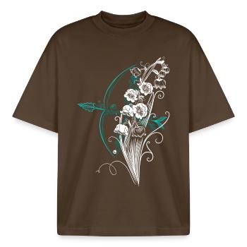 Arco freccia mughetto - T-shirt unisex boxy pesante biologica di Stanley/Stella - marrone scuro - Fronte - AI Model Male 185 light (185cm) & AI Model Female 172 dark (172cm)