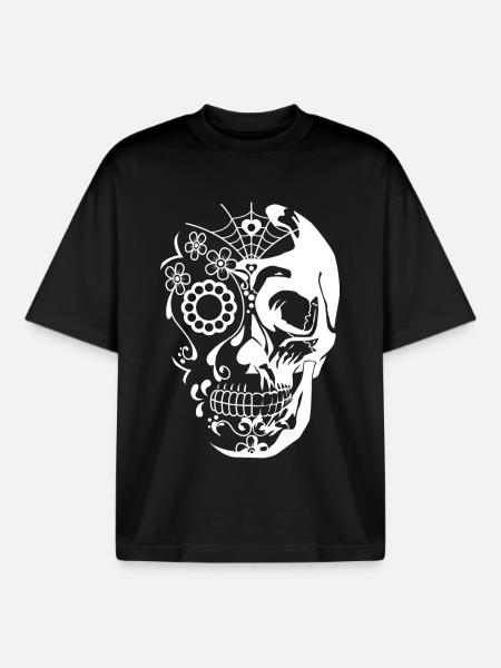 Skull White - Boxy Heavyweight Unisex Organic T-Shirt by Stanley/Stella - black