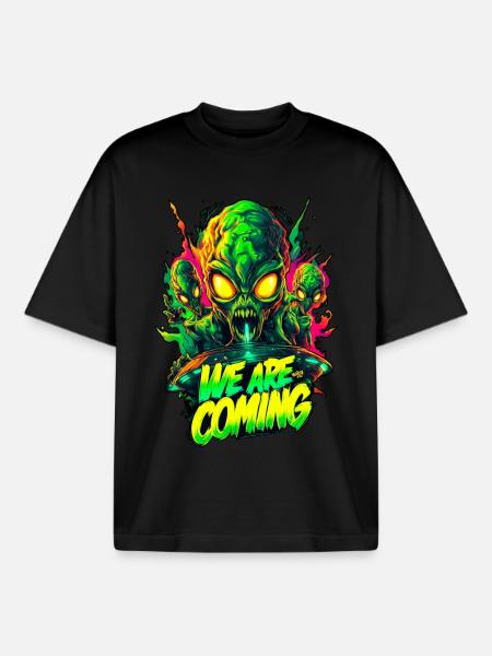 We are comming Aliens - Boxy Heavyweight Unisex Organic T-Shirt by Stanley/Stella - black