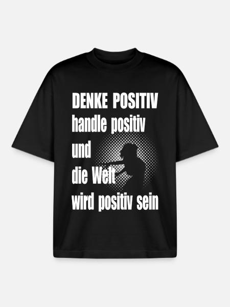 Denke Positiv Zitat Halftone Frau - Boxy Heavyweight Unisex Organic T-Shirt von Stanley/Stella - Schwarz