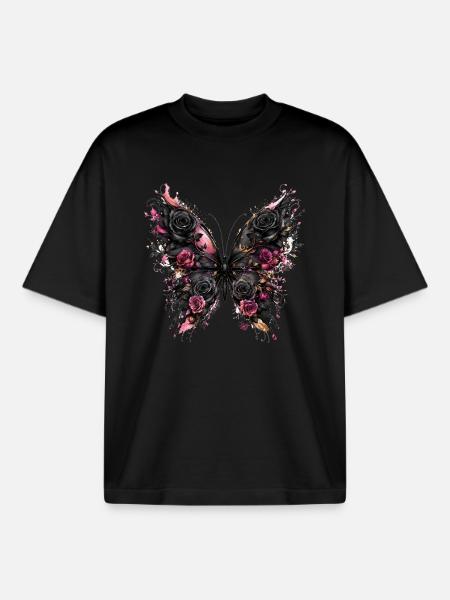 Black butterfly with rose wings - Boxy Heavyweight Unisex Organic T-Shirt by Stanley/Stella - black