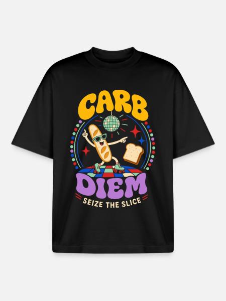 Carb Diem – Use the Bread Slice - Boxy Heavyweight Unisex Organic T-Shirt by Stanley/Stella - black