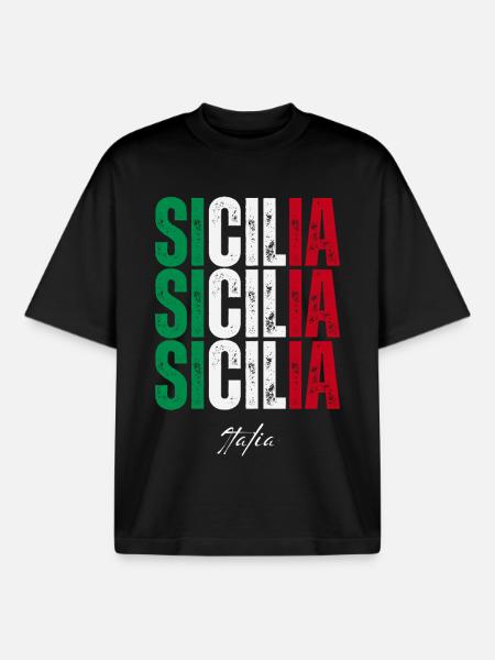 Sicily Italy, souvenir of Sicily - Boxy Heavyweight Unisex Organic T-Shirt by Stanley/Stella - black