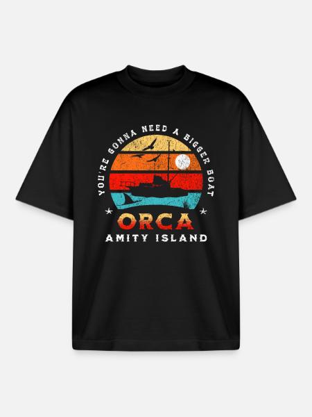 Orca - Île Amity - T-shirt unisexe boxy épais biologique Stanley/Stella - noir