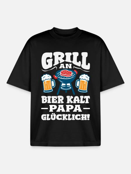 Grillmeister Geschenk Fleisch Wurst & Bier - Boxy Heavyweight Unisex Organic T-Shirt von Stanley/Stella - Schwarz