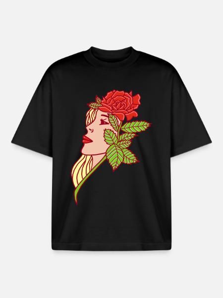 The Lady and the Rose - Boxy Heavyweight Unisex Organic T-Shirt by Stanley/Stella - black