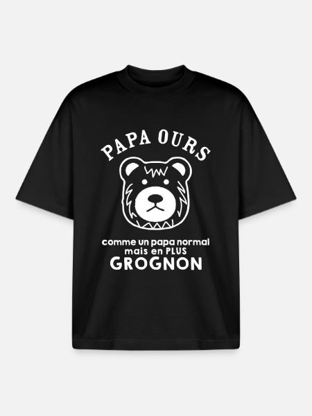 Papa ours grognon - T-shirt unisexe boxy épais biologique Stanley/Stella - noir