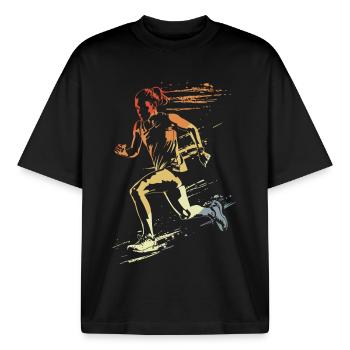 Läuferin Retro-Stil - Boxy Heavyweight Unisex Organic T-Shirt von Stanley/Stella - Schwarz - Vorne - AI Model Male 185 light (185cm) & AI Model Female 172 dark (172cm)