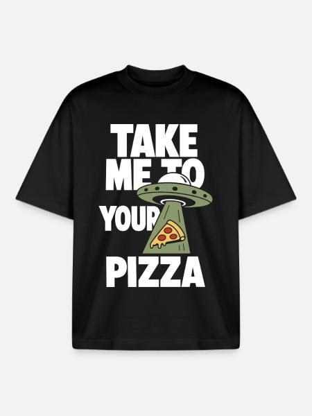 Take Me to Your Pizza UFO - Boxy Heavyweight Unisex Organic T-Shirt by Stanley/Stella - black
