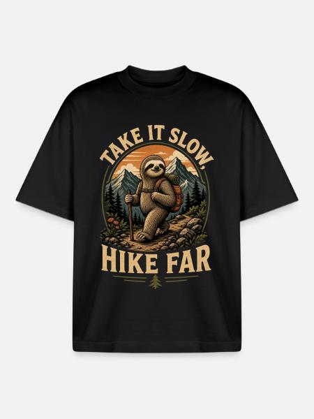 Take It Slow Hike Far Sloth - Boxy Heavyweight Unisex Organic T-Shirt by Stanley/Stella - black