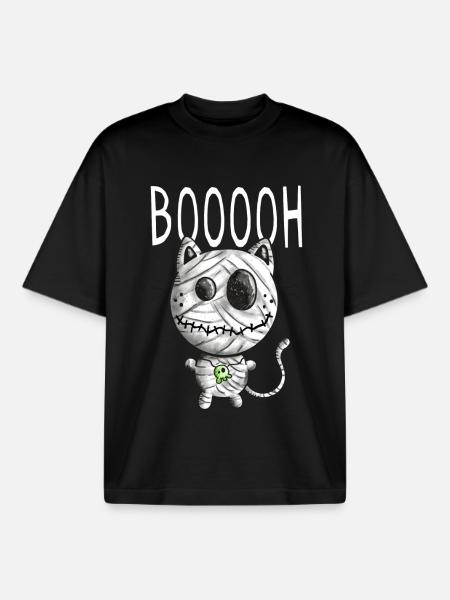 Booh Cat Mummy - Halloween - Gift - Boxy Heavyweight Unisex Organic T-Shirt by Stanley/Stella - black