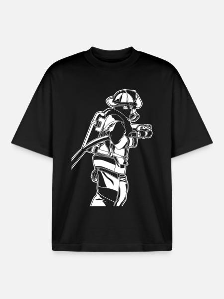 Firefighter Sketch - Boxy Heavyweight Unisex Organic T-Shirt by Stanley/Stella - black