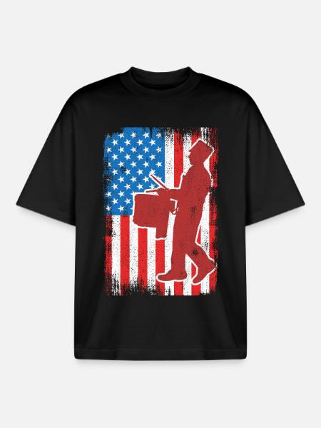 Drum 4th of July USA - Boxy Heavyweight Unisex Organic T-Shirt by Stanley/Stella - black