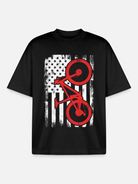 Patriotic U.S. mountain biker - Boxy Heavyweight Unisex Organic T-Shirt by Stanley/Stella - black