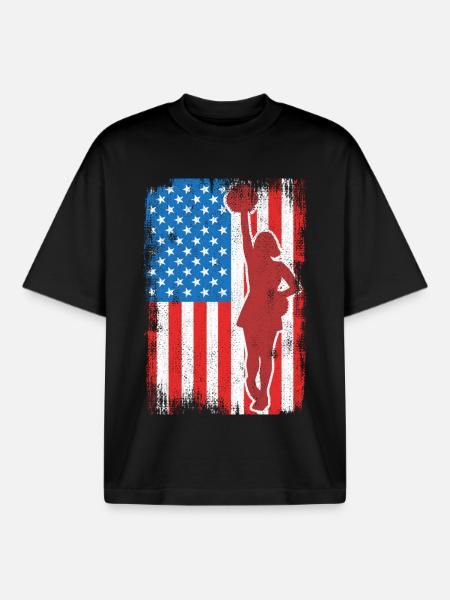 USA Patriotic Cheerleader - Boxy Heavyweight Unisex Organic T-Shirt by Stanley/Stella - black