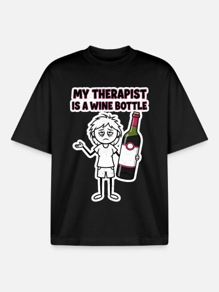 My therapist is a wine bottle - Boxy Heavyweight Unisex Organic T-Shirt by Stanley/Stella - black