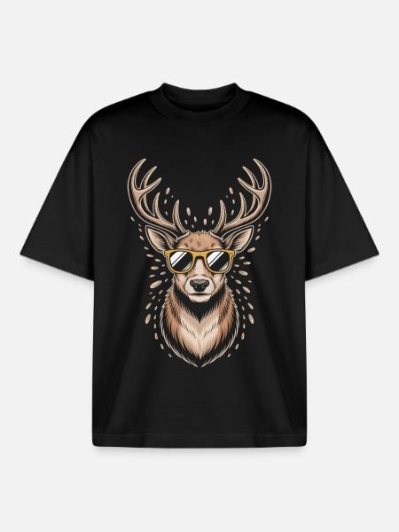 Hirsch mit Geweih und Sonnenbrille - Boxy Heavyweight Unisex Organic T-Shirt von Stanley/Stella - Schwarz