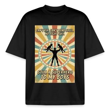 Superhero_Dad - Stanley/Stella unisex boxy heavyweight T-shirt økologisk - sort - Foran - AI Model Male 185 light (185cm) & AI Model Female 172 dark (172cm)