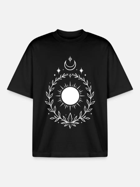 Midsummer Sun – Moon and Star Symbol - Boxy Heavyweight Unisex Organic T-Shirt by Stanley/Stella - black