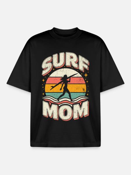 Surf Mom Rétro - T-shirt unisexe boxy épais biologique Stanley/Stella - noir