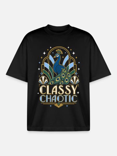 Classy Chaotic Pfau Art Deco - Boxy Heavyweight Unisex Organic T-Shirt von Stanley/Stella - Schwarz