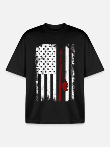 Patriotic fisherman - Boxy Heavyweight Unisex Organic T-Shirt by Stanley/Stella - black