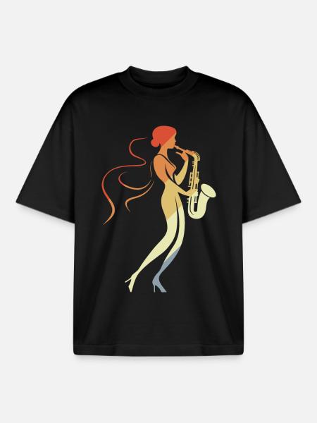 Saxophone Femme - T-shirt unisexe boxy épais biologique Stanley/Stella - noir