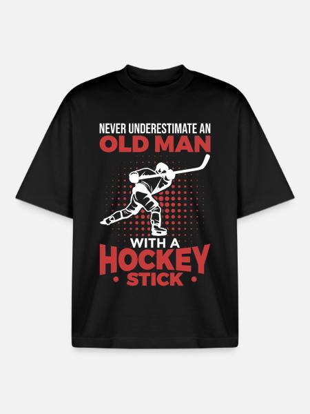 Old Man With A Hockey Stick - Boxy Heavyweight Unisex Organic T-Shirt by Stanley/Stella - black