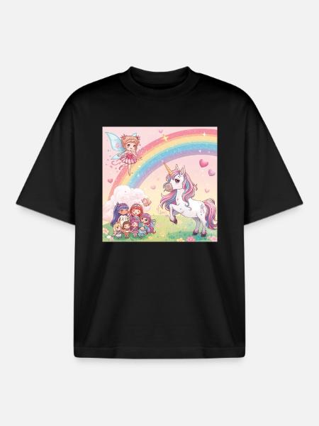 Regenbogenfee und Einhorn Traum - Boxy Heavyweight Unisex Organic T-Shirt von Stanley/Stella - Schwarz