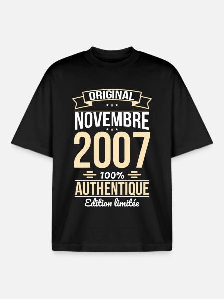 18th Birthday - Original - November 2007 - Boxy Heavyweight Unisex Organic T-Shirt by Stanley/Stella - black