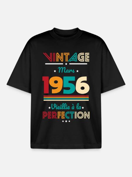 70 años de aniversario - Cosecha - marzo de 1956 - Camiseta unisex boxy orgánica de Stanley/Stella - negro