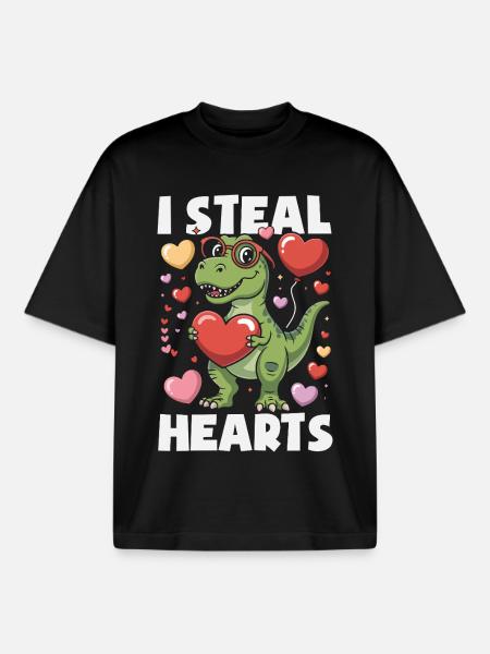Retro Heart Valentine's Day Design Love - Boxy Heavyweight Unisex Organic T-Shirt by Stanley/Stella - black