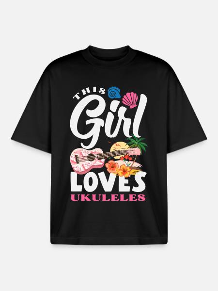 Funny Ukulele Designs and Sayings - Boxy Heavyweight Unisex Organic T-Shirt by Stanley/Stella - black